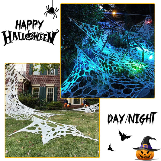Halloween Giant Spider Web – 450 Sqft Stretchable Cotton Cobweb Decoration for Indoor & Outdoor Use (White, Unfinished DIY Design)