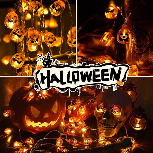 Smiley Pumpkin String Lights – 20 LED Warm Yellow Battery-Operated Waterproof Halloween Fairy Lights (Indoor & Outdoor Décor)