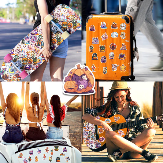 100PCS Halloween Cartoon Stickers for Kids – Cute Vinyl Pumpkins, Ghosts, Witches & Bats (1.2–1.9”)