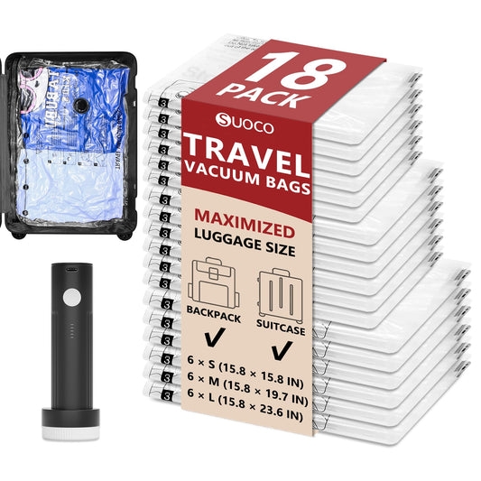 Travel Vacuum Storage Bags Set with Wireless Electric Pump – Space Saving Compression Bags for Suitcase & Luggage