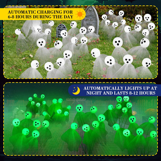 2-Pack Halloween Solar Ghost Pathway Lights – 12 Green 3D Ghosts with Waterproof LED Outdoor Lawn & Garden Decorations