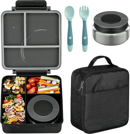 Black 4-Compartment Bento Set with 8 oz Food Jar