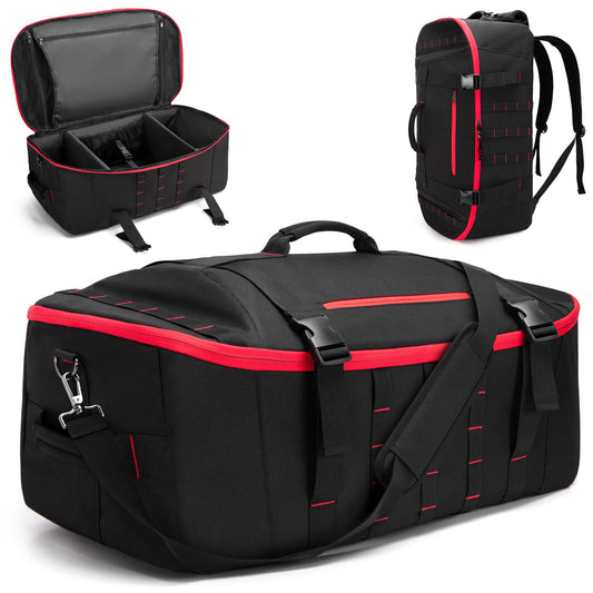 65L Tactical Duffle Backpack – Heavy-Duty Water-Resistant Gym & Travel Bag with Wet Pocket and Dividers (Black)