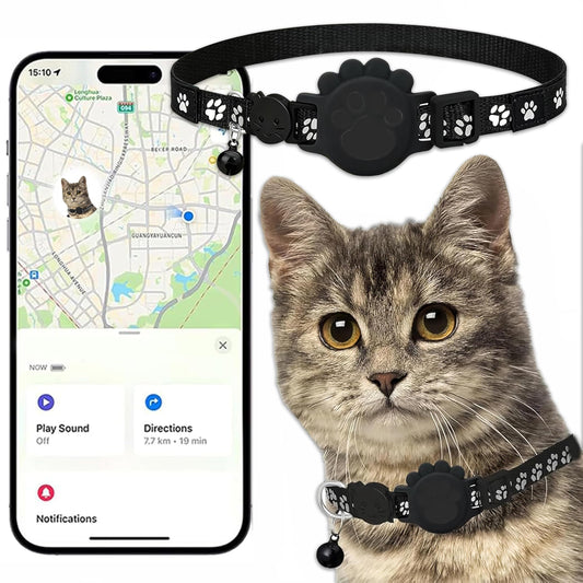 GPS Cat Tracker Collar Apple Find My Compatible Waterproof Adjustable Pet Locator No Subscription Required