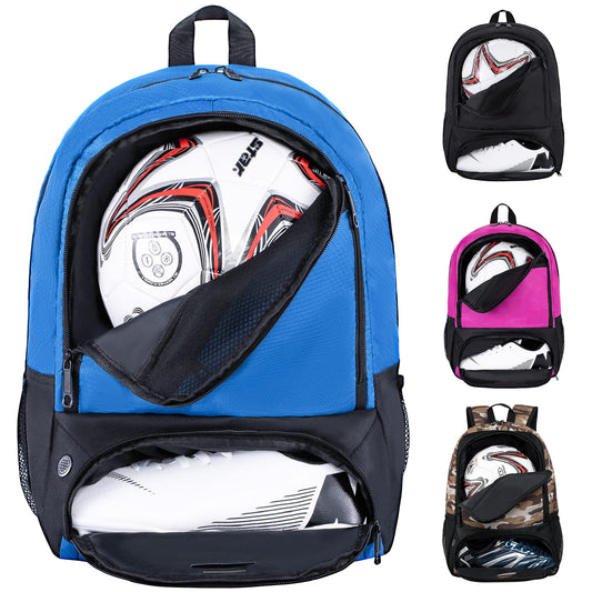HIMAL OUTDOORS Soccer Backpack – Sports Gear Bag with Ball Holder & Separate Cleat Compartment (Blue)