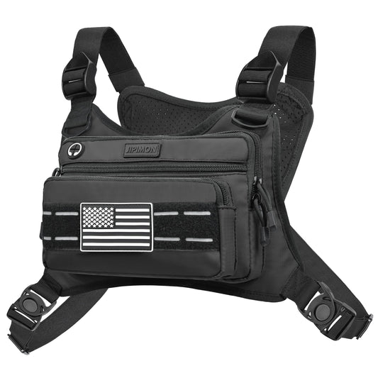 JIPIMON Waterproof Sports Chest Bag – Reflective MOLLE Chest Pack for Running, Cycling & Outdoor Activities (Black)