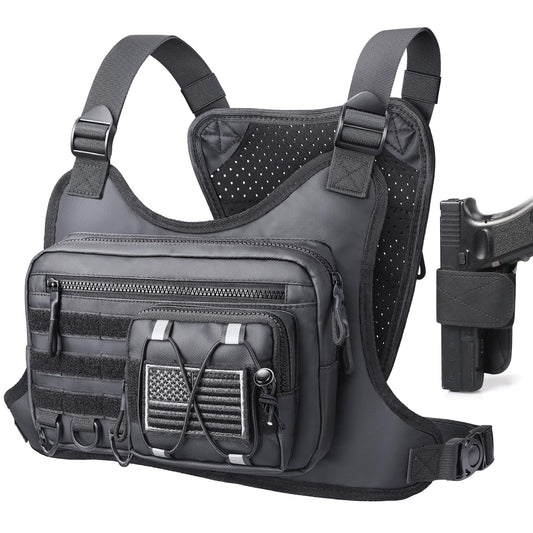 Tactical Chest Pack Rig for Men & Women – Adjustable Running & Outdoor EDC Vest (Black)