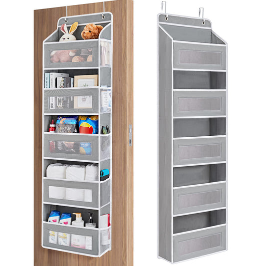 JARLINK Over-The-Door Organizer with 5 Shelves – Heavy-Duty Hanging Storage with Anti-Tilt Design (Grey)