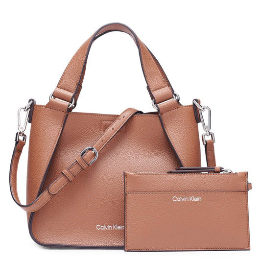 Calvin Klein Estelle Vegan Leather Crossbody Bag – Chic Everyday Purse with Adjustable Strap (Caramel)