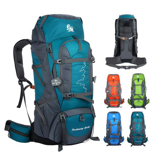 Tgpao 80L Waterproof Hiking Backpack with Air Cushion Suspension – Large Capacity Trekking Rucksack, Lake Blue