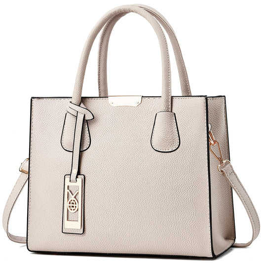 CHICAROUSAL PU Leather Tote & Crossbody Bag for Women – Top Handle Satchel with Multi-Pocket Design (Liz Cream Grey)