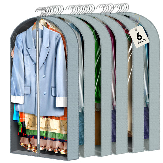 40” Hanging Garment Bags for Closet Storage (6-Pack) – Clear Suit Covers with Gussets for Coats, Dresses & Jackets