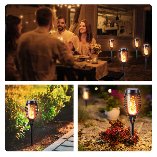 6-Pack Solar Flickering Flame Lights – Waterproof IP65 Warm White Outdoor Torch Lamps for Garden, Pathway & Halloween Decor