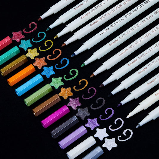 12-Color Fine Point Metallic Marker Set for Dark Paper and DIY Crafts