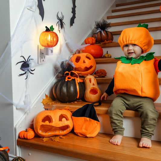 Pumpkin C7 LED Night Light – Swivel Plug Bubble Lamp with Warm Orange Glow, UL Certified Plug-In Halloween Decoration (ABS Material)