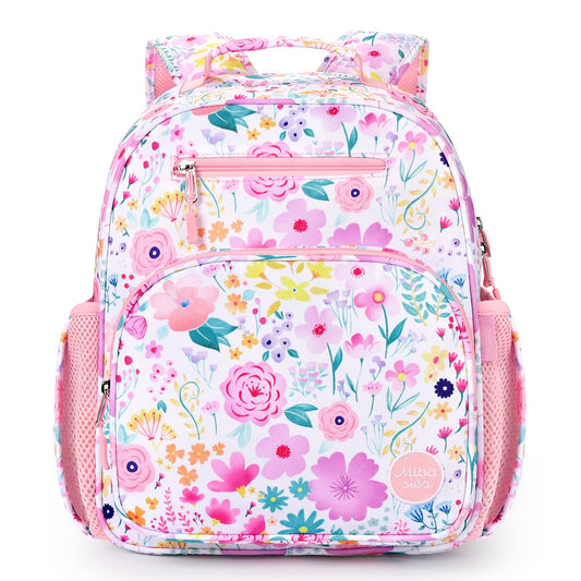 MIBASIES Kids Backpack for Girls – Lightweight Kindergarten & Elementary School Bookbag with Insulated Pocket (Flower Pink)