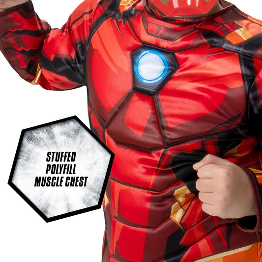 Kids Iron Man Costume – Official Marvel Muscle Suit with Mask & Chest Reactor Design (Small)