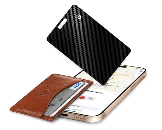 Rechargeable Smart Wallet Tracker Card, Apple Find My Compatible, Ultra-Slim Bluetooth Tracking Card with Wireless Charging – Carbon Fiber Black