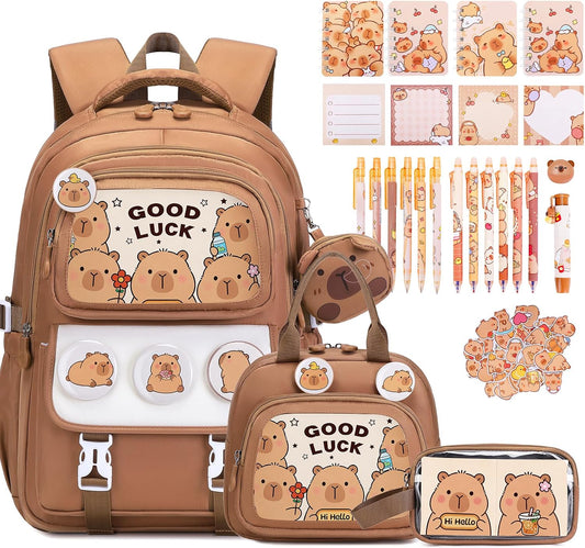 Brown Capybara 30-Piece Backpack and School Set