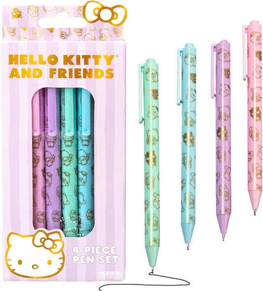 4-Piece Kawaii Character Retractable Ballpoint Pen Set