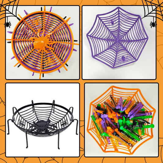 6-Pack Spider Web Candy Bowls – Halloween Snack & Treat Holders (Black, Orange, Purple