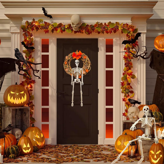 36" Poseable Halloween Skeleton Decoration – Full-Body Plastic Skeleton with Movable Joints & Hanging Hook