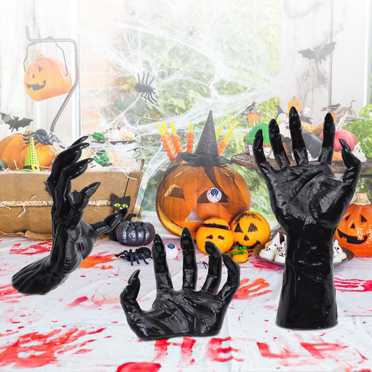 3D Creepy Wall Hands Halloween Decoration Set – Black Resin Spooky Hands with Candles & Mounting Kit, Gothic Wall Decor for Haunted Homes