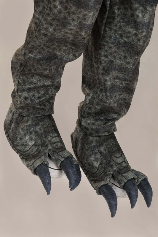 Giganotosaurus Dinosaur Costume for Kids – Full Jumpsuit with Tail, Headpiece, Gloves & Shoe Covers (Gray)