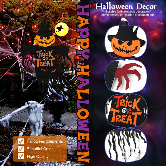 Large Halloween Garden Flag – 22"x23" Black & Orange Pumpkin Ghost Banner with Tassel Web Fringe (Double-Sided, Oxford Fabric)