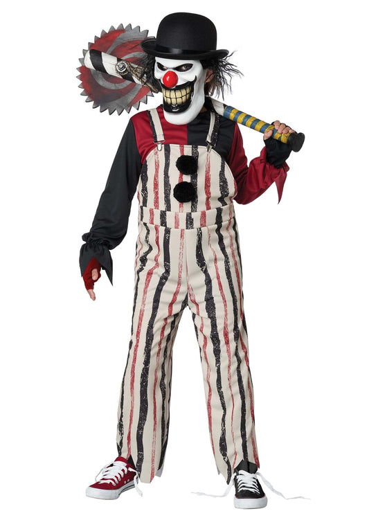 Classic Multicolor Clown Costume – Medium Size Jumpsuit with Adjustable Bib Overalls & Pom-Pom Details