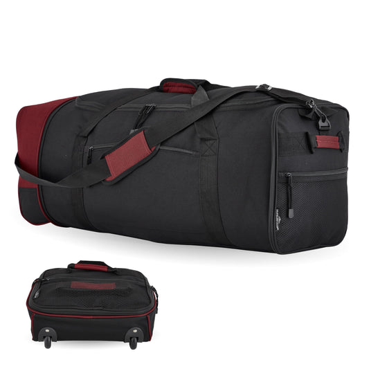 Travelers Club 32” Expandable Rolling Travel Duffel Bag, Heavy-Duty Wheeled Luggage with Shoulder Strap (Red)