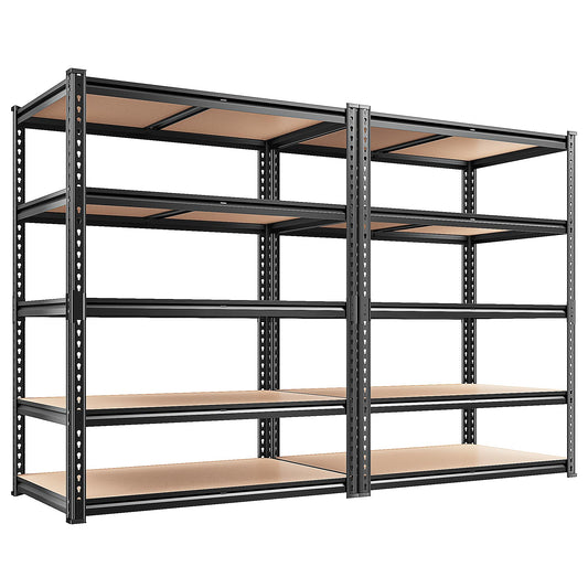 REIBII 5-Tier Heavy Duty Metal Storage Shelves 2-Pack – 2400 lbs Adjustable Garage & Warehouse Shelving System