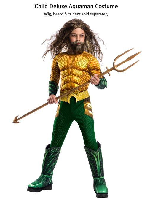 Kids Aquaman Costume – DC Comics Licensed Superhero Outfit with Padded Jumpsuit & Belt (Size Large 12–14)