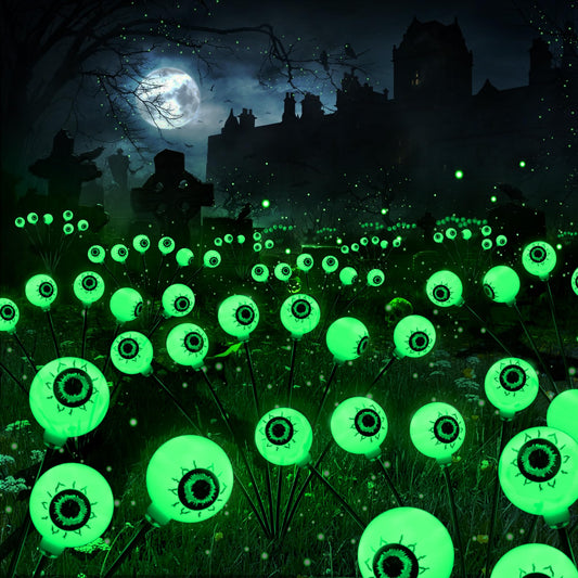 Solar Halloween Eyeball Lights – Green Swaying LED Pathway Lights with Flash Modes, Waterproof Outdoor Yard Decor