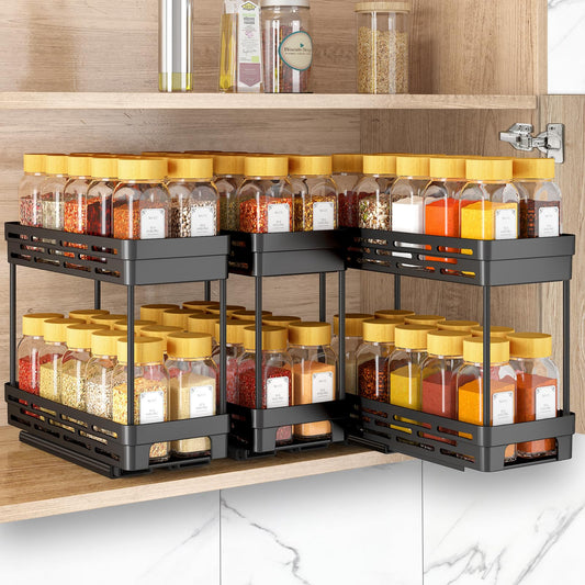 Slim Pull-Out Spice Rack Organizer – 3-Pack Slide-Out Cabinet Storage for Narrow Spaces (Black)