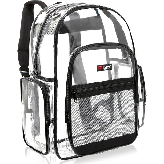 MGgear 17 Inch Clear PVC Backpack with 5 Zipper Compartments – School & Event Bag
