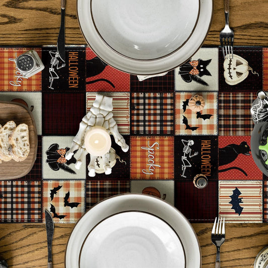 Halloween Table Runner – 13x72 Inch Black Polyester Decorative Runner for Dining Room & Holiday Party Table Décor