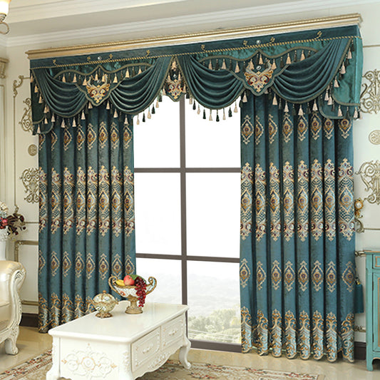 Luxury Elegant Embroidered Velvet Blackout Curtains – High-End Villa Style, Finished 2-Piece Set for Living Room or Bedroom