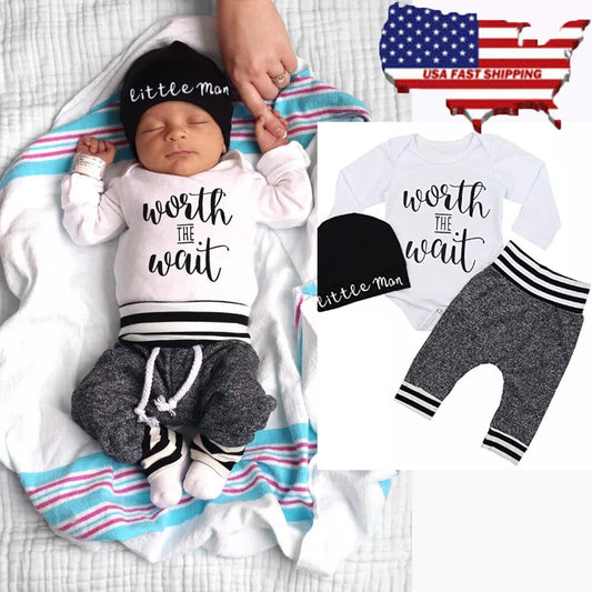 Newborn Baby Boy & Girl Outfit Set – Soft Cotton Romper Bodysuit with Pants | Infant Clothes 2PCS