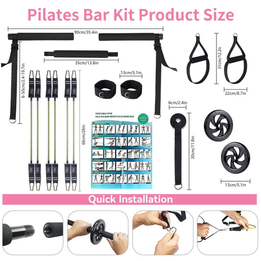 Professional Yoga & Pilates Bar Kit – 18-Piece Full Body Workout Set with Ab Roller & Resistance Bands 🧘♀️💪🔥