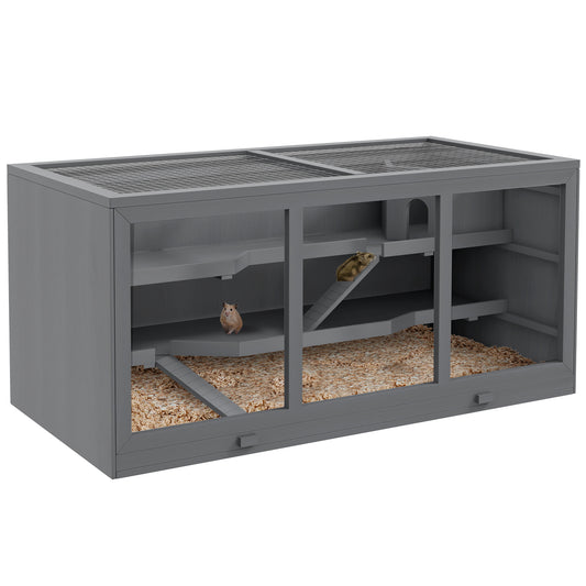 Oversized Wooden Hamster Cage – Multi-Level Small Animal Habitat with Transparent Panels, Ramps & Ventilation