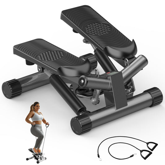 Mini Stepper with Resistance Bands - Compact Stair Stepper Machine with LCD Monitor for Full Body Workout