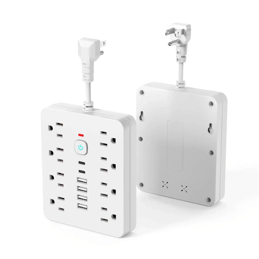 14-in-1 Wall-Mounted Power Strip with Overload Protection, One-Touch Control Switch, 8 AC Outlets & 6 USB Ports (Including 2 Type-C Ports) – Flexible Soft Cord Design for Office, Home, or School Use, Office Charging Hub | M - PulinGO