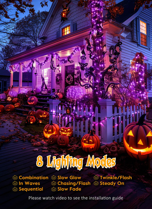 Purple Solar String Lights – 240 LED Outdoor Halloween Fairy Lights for Yard, Garden & Patio Decor (19.6 ft)
