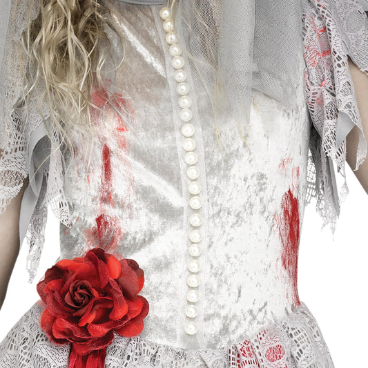 Haunted Bride Costume – Ghostly Gown with Veil, Headband & Bouquet 👰♀️💀