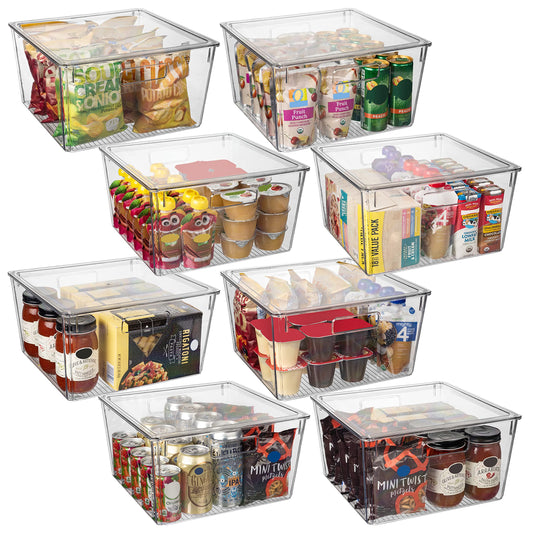 Clear Plastic Storage Bins with Lids & Handles – Stackable Pantry, Fridge & Home Organizer Set