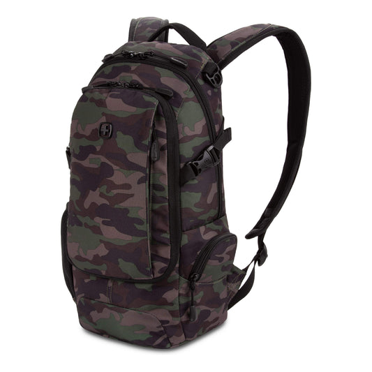 SwissGear 3598 Narrow Profile Backpack – Slim Daypack for Commuting & School, Camo Green