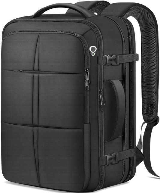 TAZBUZO 50L Expandable Travel Backpack – Extra Large Carry-On Laptop Backpack Fits Up to 18.4” Laptop (Black)