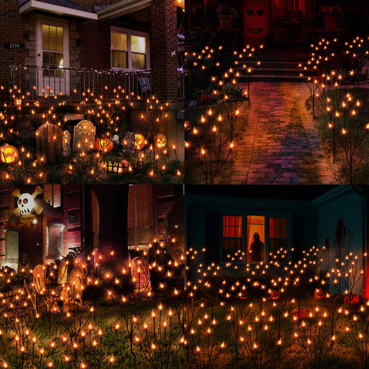 Orange Halloween Candle Pathway Lights – 3-in-1 Flickering LED Stakes with Timer & 8 Lighting Modes