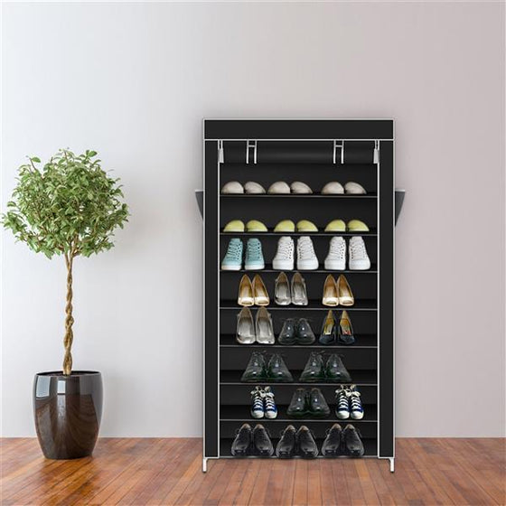 10-Tier Shoe Rack with Dustproof Cover – Large Capacity Shoe Storage Cabinet Organizer for Closet & Entryway – Black 👟